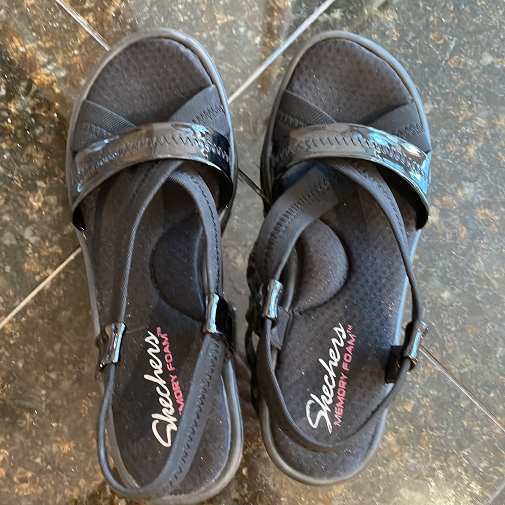 Skechers Black Wedge Sandals - Picture 3 of 5